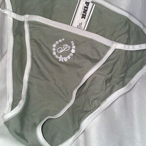 PINK Victoria's Secret Green and White Bikini Panties -Large